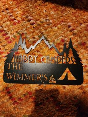 Happy Campers Metal Wall Sign - Black
